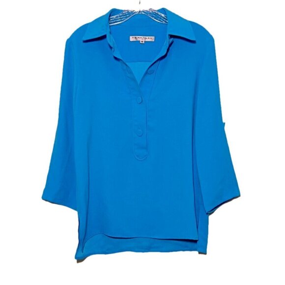 Trina Turk Silky Turquoise Poplin Point Collar Cuffed Long Sleeve Shirt NWOT - Picture 5 of 13